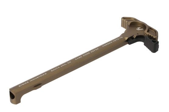 The Strike Industries ARCH charging handle with extended latch has a flat dark earth anodized finish